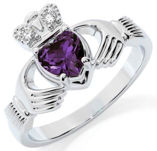 Diamond Alexandrite White Gold Claddagh Ring