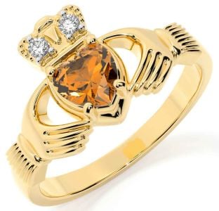 Diamond Citrine Gold Claddagh Ring