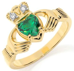 Diamante Esmeralda Ouro Claddagh Anel