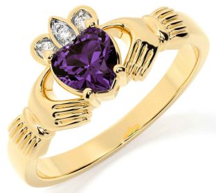 Diamond Alexandrite Gold Silver Claddagh Ring