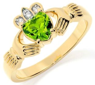 Diamond Peridot Gold Silver Claddagh Ring