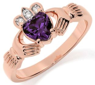 Diamond Alexandrite Rose Gold Claddagh Ring