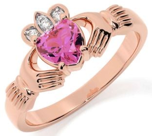 Diamond Pink Tourmaline Rose Gold Claddagh Ring