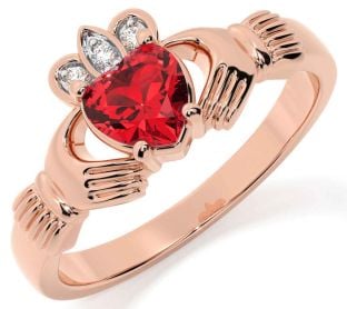 Diamante Rubi Rosa Ouro Claddagh Anel