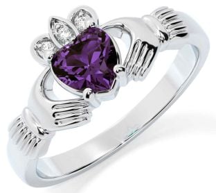 Diamond Alexandrite White Gold Claddagh Ring