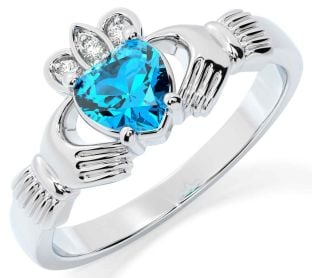 Diamant Topaas Wit Goud Claddagh Ring