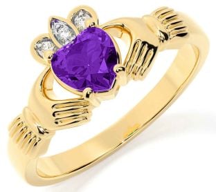 Diamond Amethyst Gold Claddagh Ring