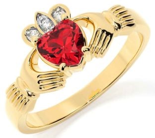 Diamant Rubin Guld Claddagh Ring