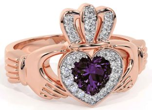 Diamond Alexandrite Rose Gold Silver Claddagh Ring