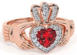 Diamond Ruby Rose Gold Silver Claddagh Ring