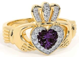 Diamond Alexandrite Gold Silver Claddagh Ring