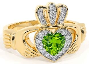 Diamond Peridot Gold Silver Claddagh Ring