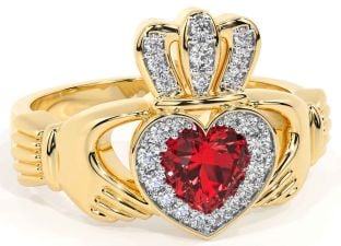 Diamond Ruby Gold Silver Claddagh Ring