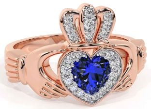 Diamond Sapphire Rose Gold Claddagh Ring