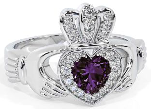 Diamond Alexandrite Silver Claddagh Ring