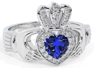 Diamant Safir Sølv Claddagh Ring