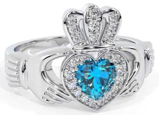 Diamond Topaz Silver Claddagh Ring