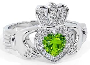 Diamond Peridot White Gold Claddagh Ring