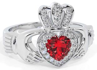 Diamond Ruby White Gold Claddagh Ring