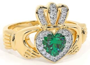 Diamond Emerald Gold Claddagh Ring