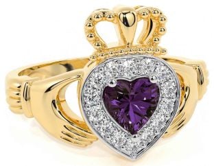 Diamond Alexandrite Gold Silver Claddagh Ring