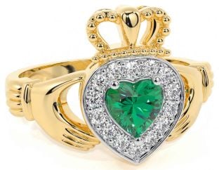 Diamond Emerald Gold Silver Claddagh Ring