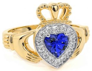 Diamond Sapphire Gold Silver Claddagh Ring