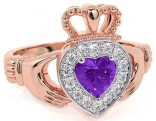 Diamond Amethyst Rose Gold Claddagh Ring