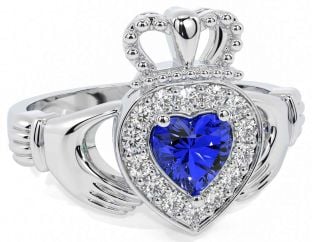 Diamant Saffier Wit Goud Claddagh Ring