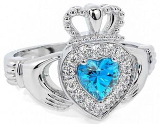 Diamant Topaz Hvit Gull Claddagh Ringe