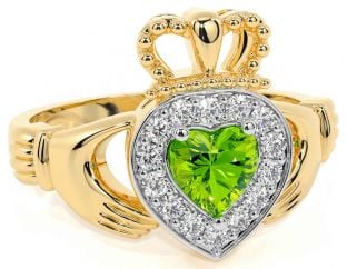 Aur Peridot de diamant Claddagh Ring