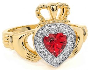 Diamant Rubin Guld Claddagh Ring