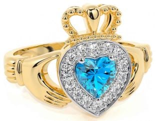 Diamond Topaz Gold Claddagh Ring