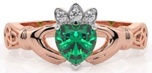 Diamond Emerald Rose Gold Silver Claddagh Ring