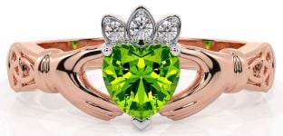 Diamond Peridot Rose Gold Silver Claddagh Ring