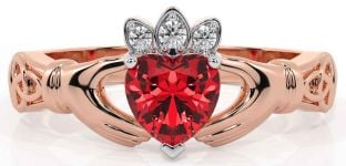 Diamond Ruby Rose Gold Silver Claddagh Ring