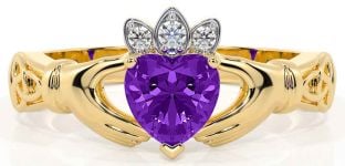 Diamond Amethyst Gold Silver Claddagh Ring