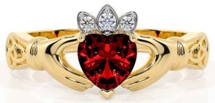 Diamond Garnet Gold Silver Claddagh Ring