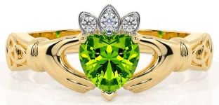 Diamond Peridot Gold Silver Claddagh Ring