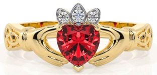 Diamond Ruby Gold Silver Claddagh Ring