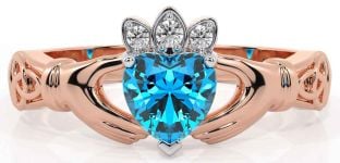 Diamond Topaz Rose Gold Claddagh Ring