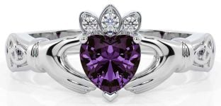 Diamond Alexandrite Silver Claddagh Ring