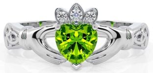 Diamond Peridot Silver Claddagh Ring