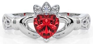 Diamant Robijn Wit Goud Claddagh Ring