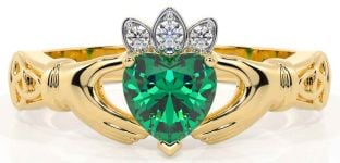 Diamond Emerald Gold Claddagh Ring