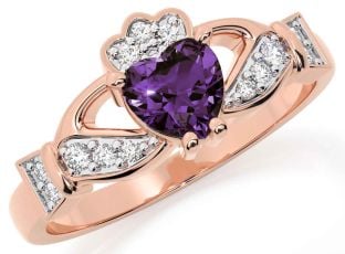 Diamond Alexandrite Rose Gold Silver Claddagh Ring