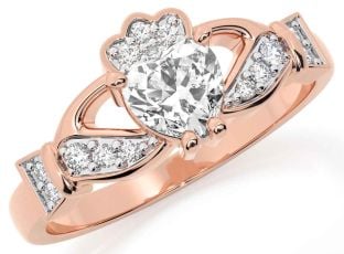 Diamond Rose Gold Silver Claddagh Ring