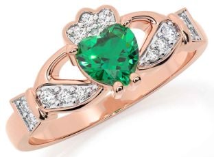 Diamond Emerald Rose Gold Silver Claddagh Ring