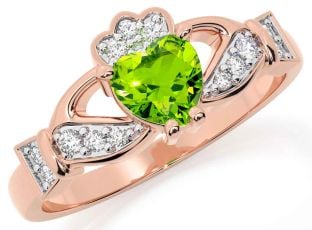 Diamond Peridot Rose Gold Silver Claddagh Ring