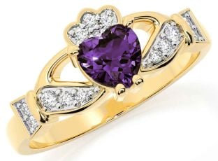 Diamond Alexandrite Gold Silver Claddagh Ring